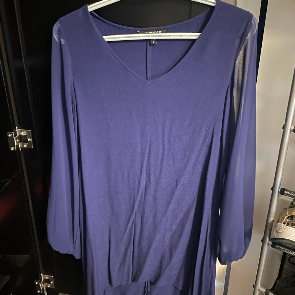 Express blue flowy dress with mesh sheer arms